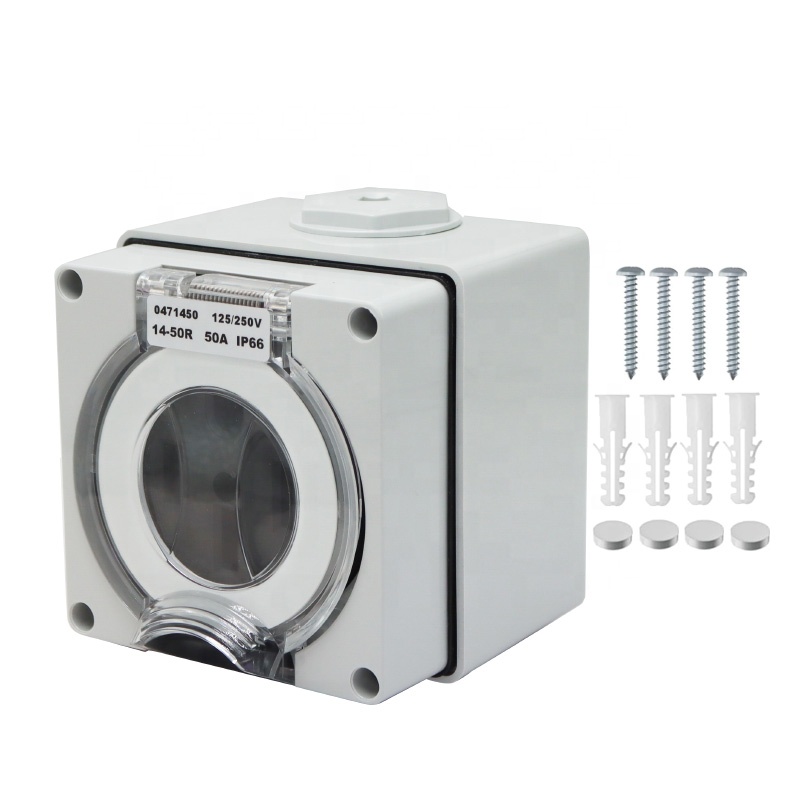 Outdoor Power Inlet Box - กล่องต่อไฟสำหรับรถบ้าน 50 แอมป์ พร้อมสวิตช์กันน้ำ ปลั๊กไฟภายนอก กล่องเต้ารับไฟฟ้า