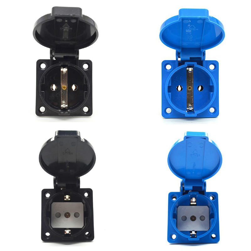 Outdoor Power Inlet Box - ปลั๊กไฟ AC อุตสาหกรรม EU สีดำ-น้ำเงิน ฝาครอบทรงกลม
