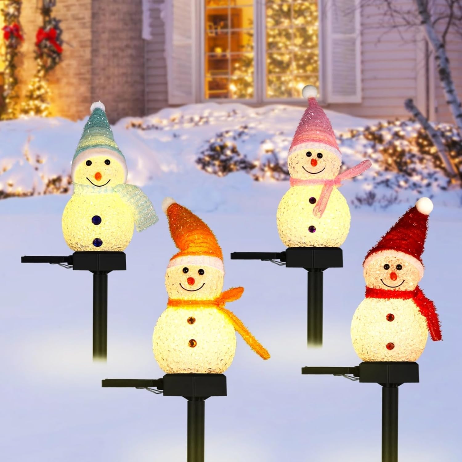 Outdoor Power For Xmas Lights - ไฟสวนรูปตุ๊กตาหิมะ LED พลังงานแสงอาทิตย์ ไฟปักดินกลางแจ้ง ไฟทางเดินพลังงานแสงอาทิตย์สำหรับตกแต่งสนามหญ้าในวันคริสต์มาส