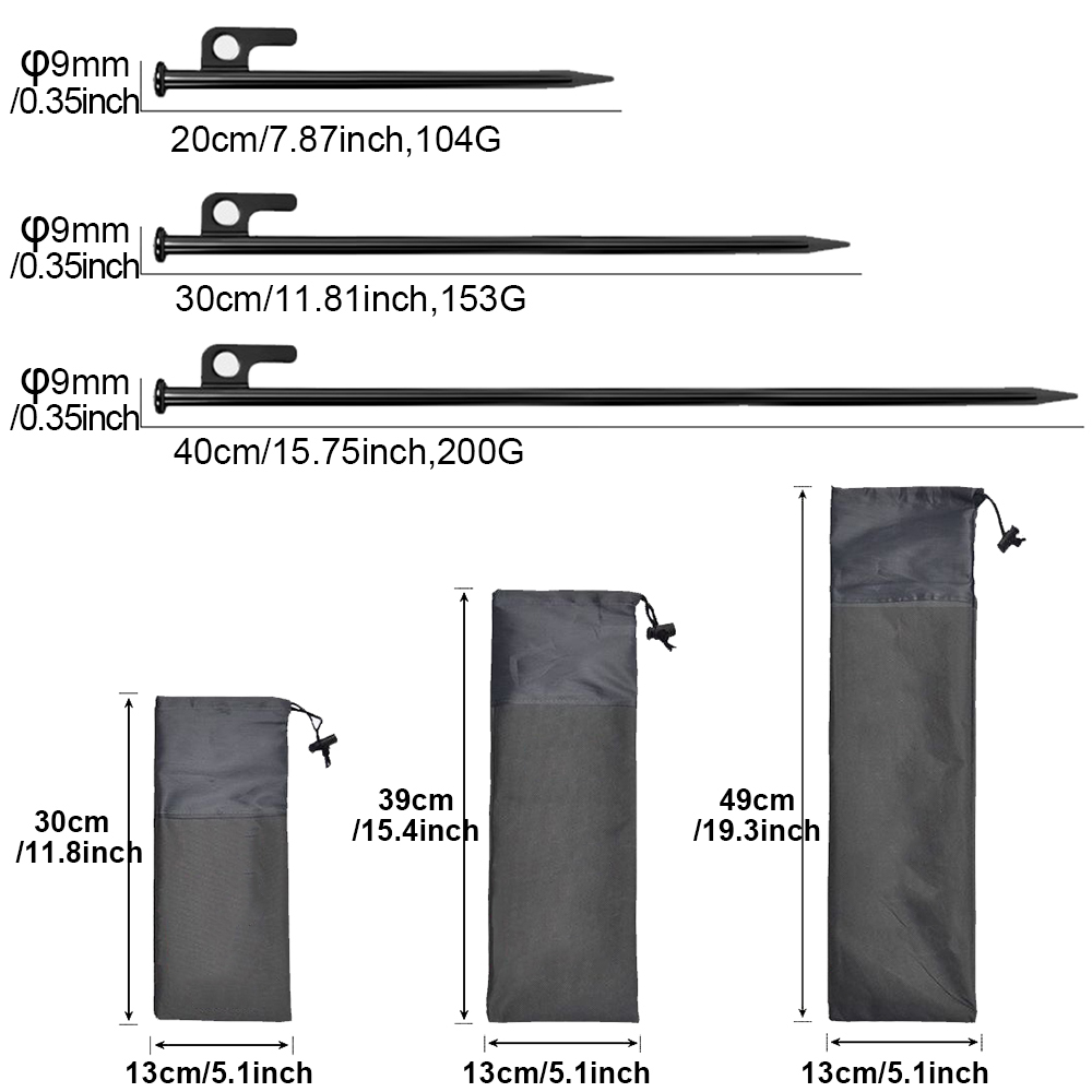 Outdoor Power Stake - สมอบกเต็นท์แบบแข็งแรง 4 ชิ้น พร้อมกระเป๋าเก็บ, สมอบกเหล็กหล่อขนาด 20