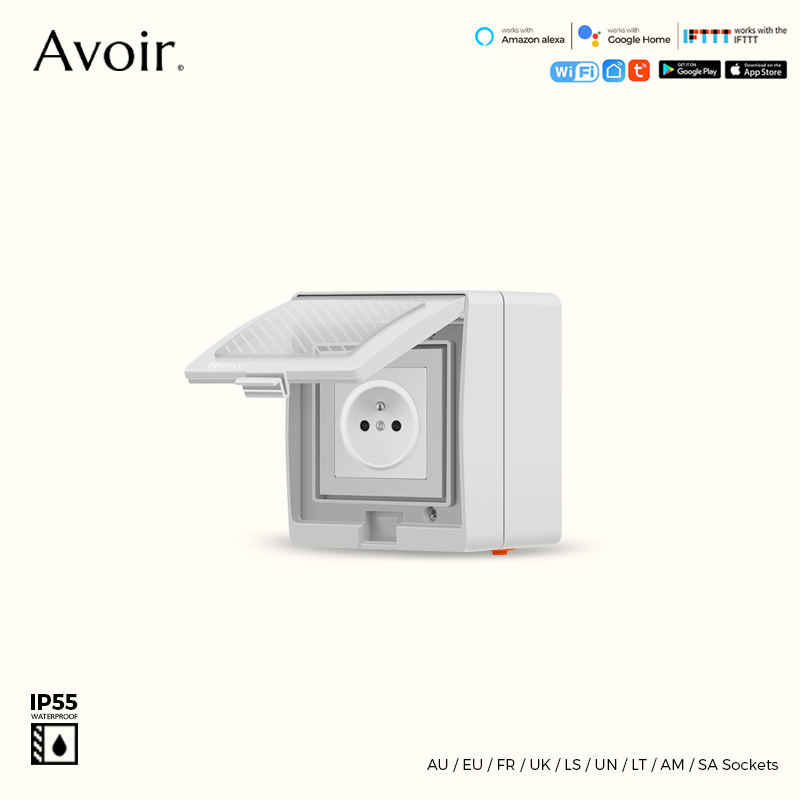 Outdoor Power Inlet Box - Avoir Tuya สมาร์ทซ็อกเก็ต Wifi กันน้ําพร้อมตัวจับเวลากลางแจ้ง IP55