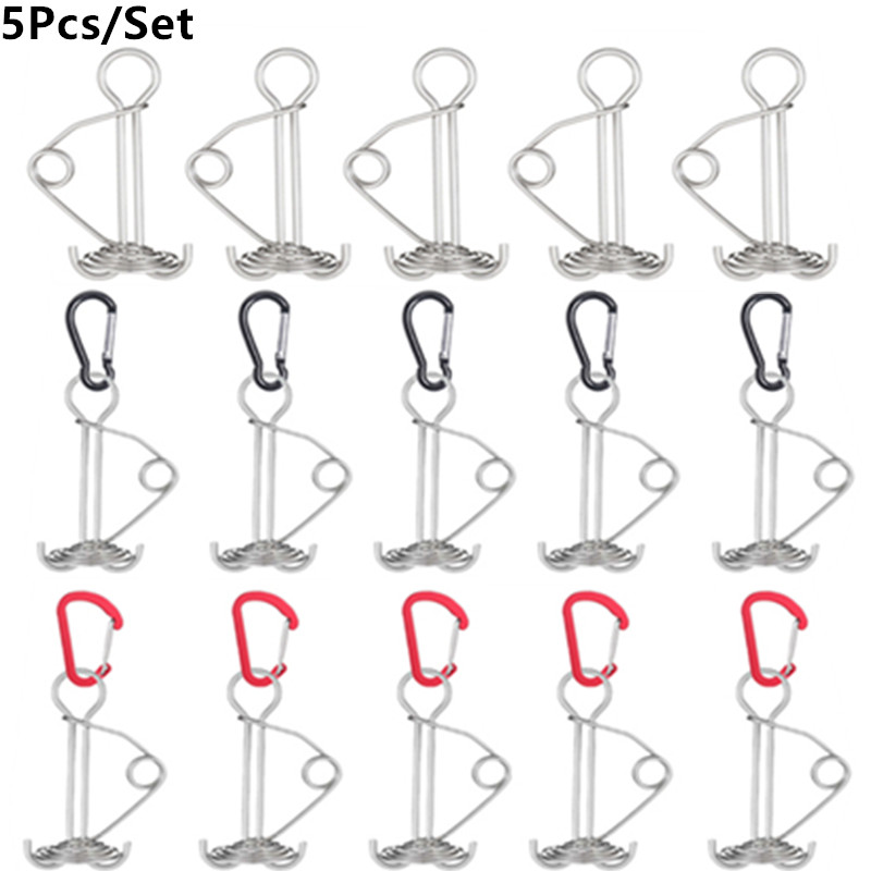 Outdoor Power Stake - ตะขอเกี่ยวเชือกกันลม 5 ชิ้น แบบยืดหดได้ ดีไซน์สปริง สำหรับตั้งแคมป์กลางแจ้ง