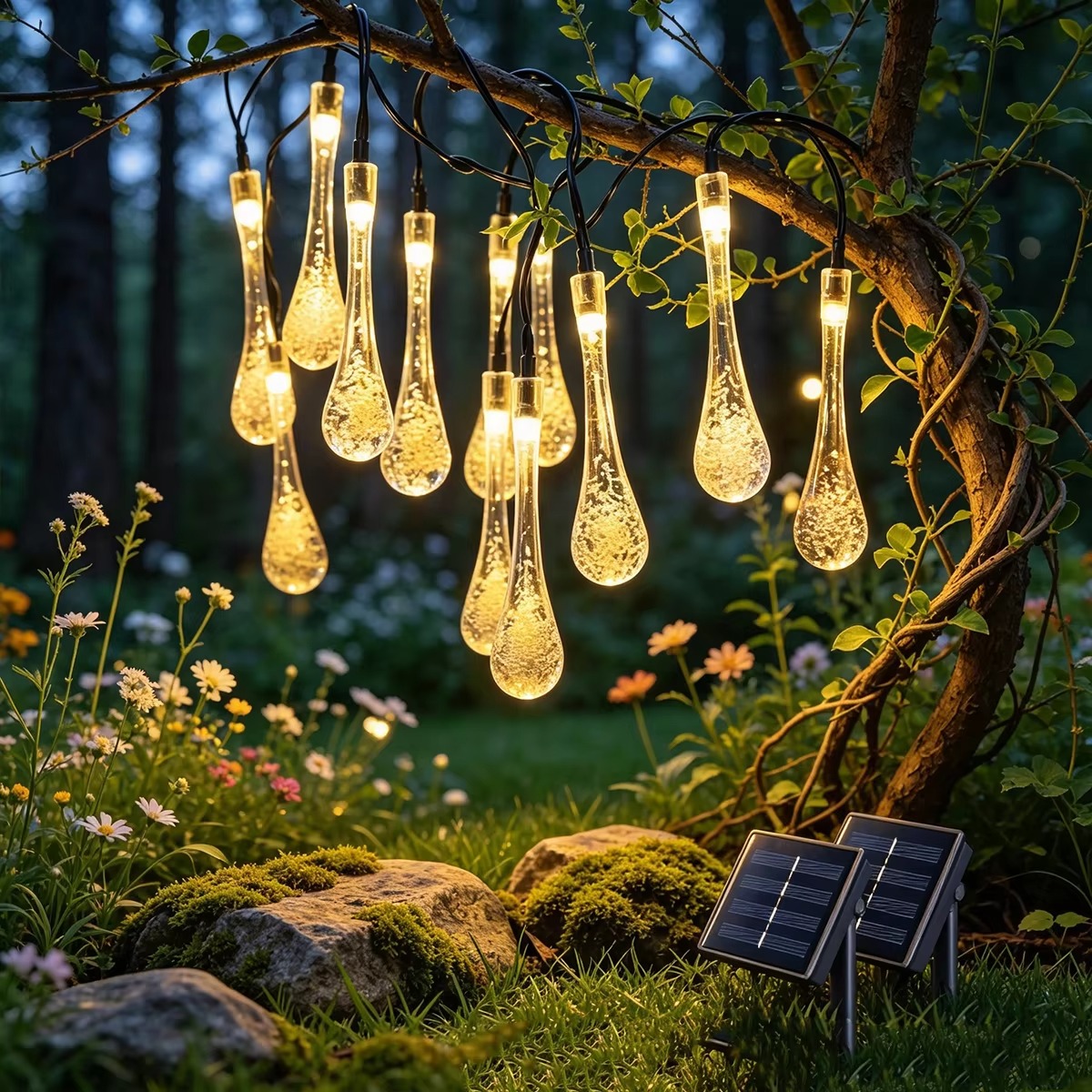 Outdoor Power For Xmas Lights - ไฟประดับ LED รูปหยดน้ำ ใช้พลังงานแสงอาทิตย์ ยาว 5