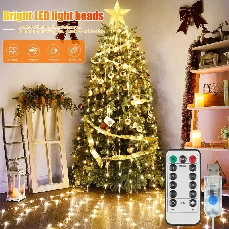 Outdoor Power For Xmas Lights - ไฟประดับรูปดาวแบบน้ำตก 200LED ใช้พลังงานจาก USB ความยาว 2