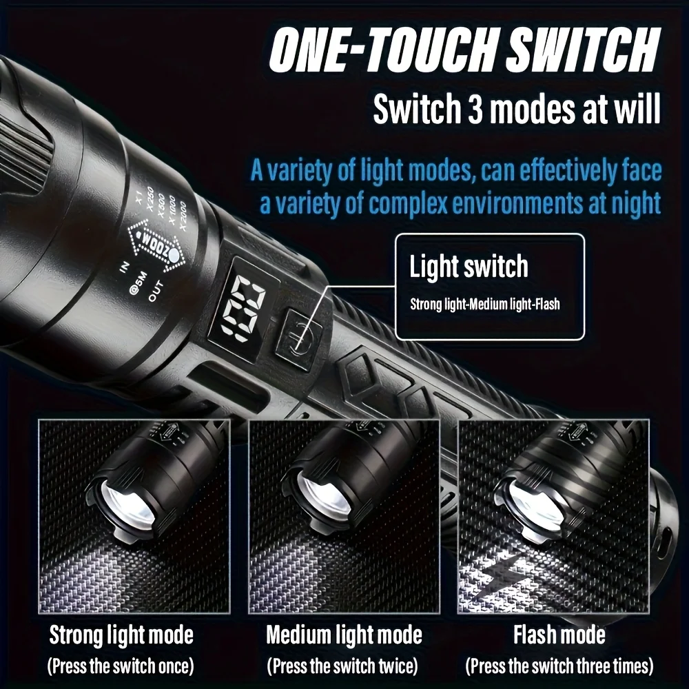 ไฟฉาย LED ยุทธวิธี 2000LM ชาร์ - Outdoor Power Usb บทวิจารณ์และราคา
