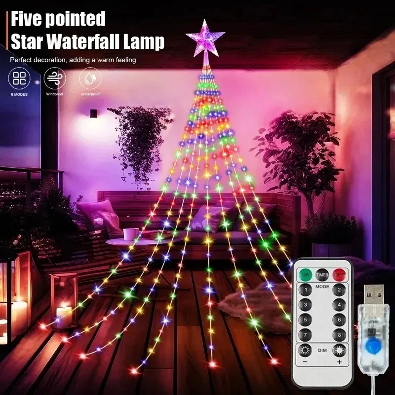 ไฟประดับรูปดาวแบบน้ำตก 200LED  - Outdoor Power For Xmas Lights บทวิจารณ์และราคา